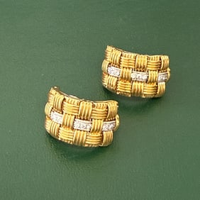 Roberto Coin Diamond and 18K Yellow Gold Earrings