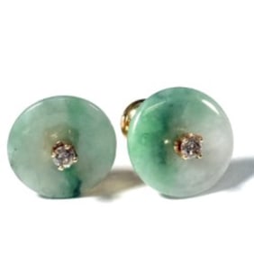 Jade, Diamond and 18K Yellow Gold Earrings
