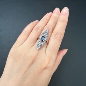 Victorian Sapphire, Diamond and Silver on Gold Ring