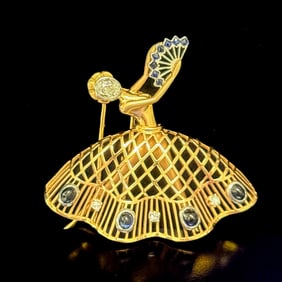 1960's Diamond, Sapphire and 18K Yellow Gold Ballerina Pin