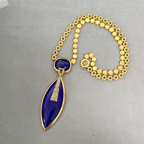 Bochic Lapis, Diamond and 18K Yellow Gold Drop Necklace