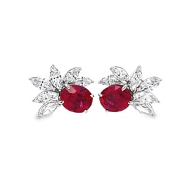 Lab Ruby and Diamond Earrings