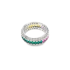 Lab Emerald, Ruby and Diamond Band Ring