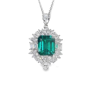 Lab Emerald and Diamond Pendant and Necklace