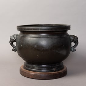 A Bronze Censer with a Wooden Base