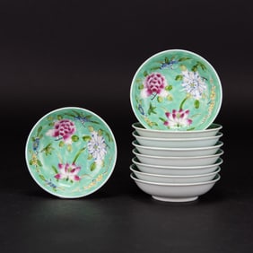 A Group of 9 Famille Rose Saucer Dishes