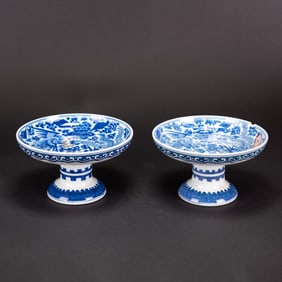 A Pair of 'Phoenix and Peony' Stem Dishes