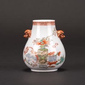 A Famille Rose Double-Ear Vase, Republic Period