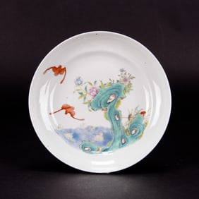 A Famille Rose 'Rock and Bat' Dish