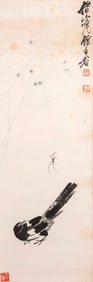 Qi Baishi (1864 - 1975) - Chinese Painting Scroll of Magpie