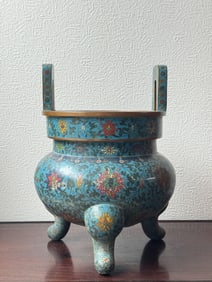 Chinese Tripot Cloisonne Censer with Lotus Motif