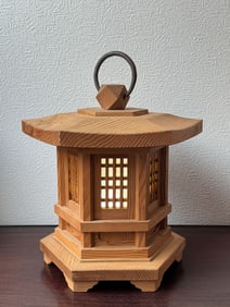 Japanese Wood Pagoda Shaped Lantern with Iron Ring