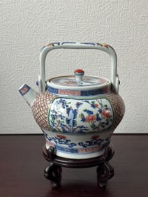 Chinese Doucai Teapot on Hardwood Base