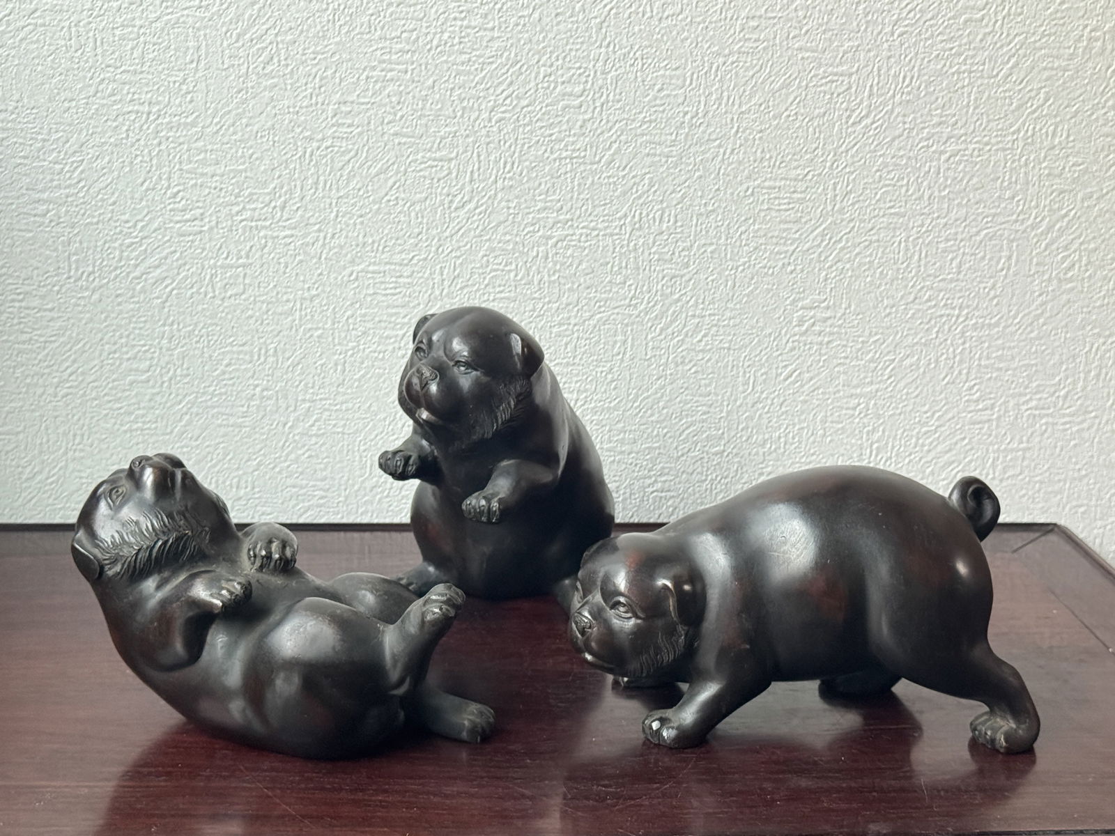 Group of Three Japanese Bronze Puppy, Meiji Period (1 of 10)