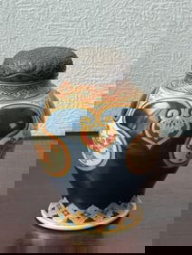 Japanese Goshu Blue Satsuma Vase with Fancy Silver Lid, Meiji Period