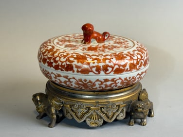 Chinese Porcelain Box on Parcel Gilt Bronze Base