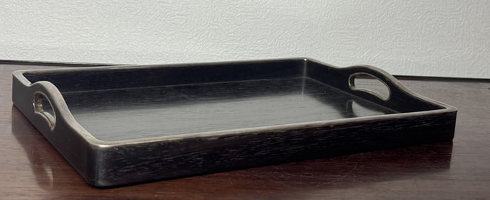 Japanese Hardwood Teatray with Sternling Silver Rim