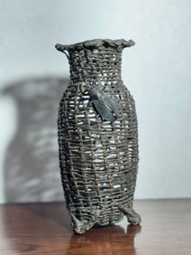 Japanese Bronze Vase Imitating Woven Bamboo