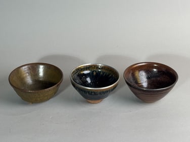Three Japanese Chawan with Brown Glaze
