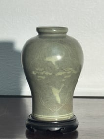 Korean Celadon Porcelain Vase with Crane Motif
