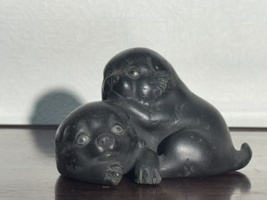 Japanese Bronze Puppy Group, Meiji Period