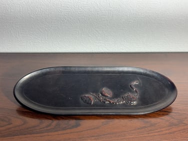 Chinese Scholar Zitan Hardwood Tray with Lotus