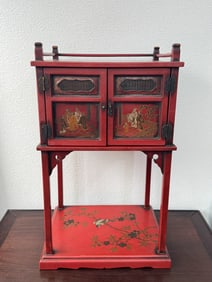 Japanese Red Lacquer Tea Curio Cabinet
