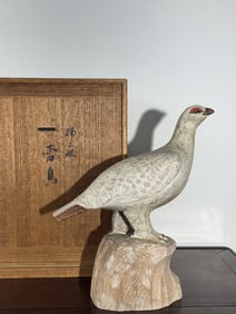 Japanese Carved Wood Bird with Presentation Box, Meiji Period