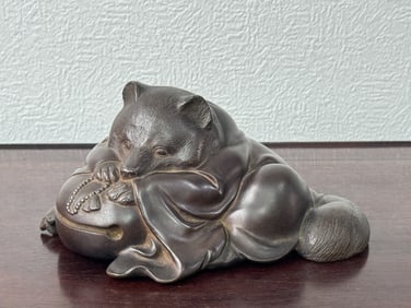 Japanese Signed Bronze Fox, Meiji Period