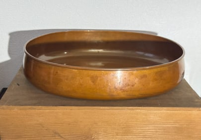 Japanese Oval Copper Bowl with Box, Meiji Period