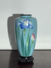 Japanese Wireless Cloisonne Vase of Iris Motif, Meiji Period