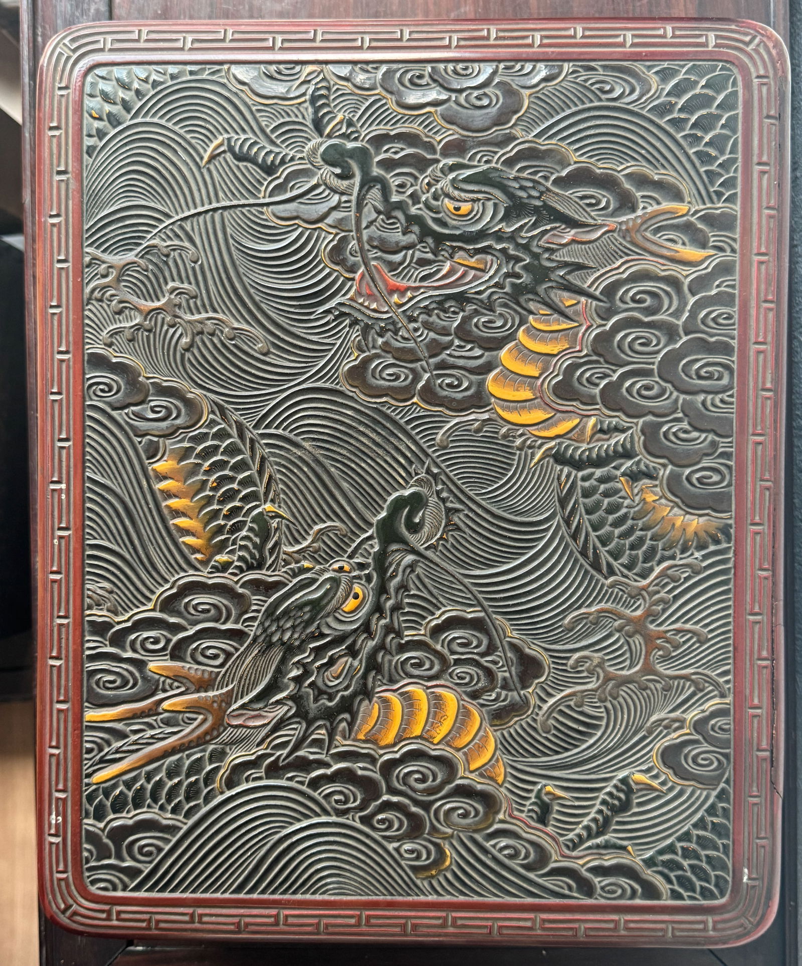 Japanese Lacquer Box with Dragon and Tiger, Meiji Period (1 of 8)