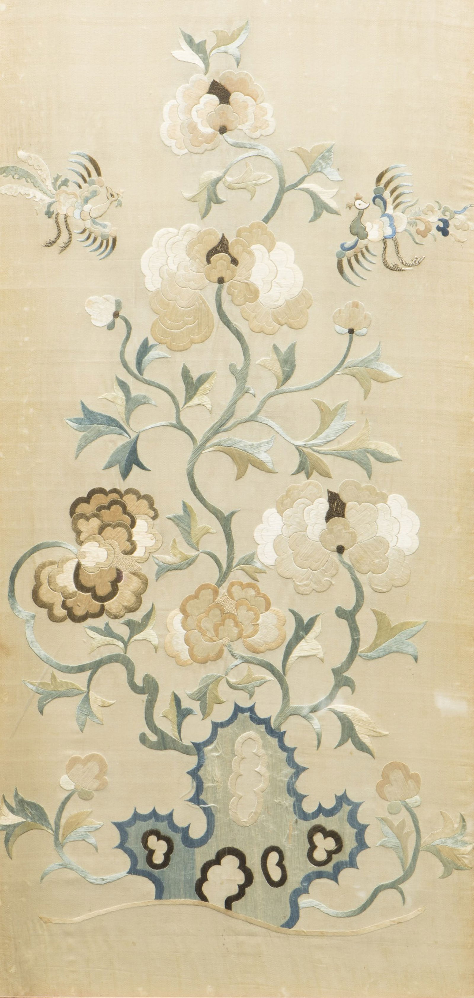Chinese 'Flower and Phoenix' Embroidery, Qing Dynasty (1 of 3)
