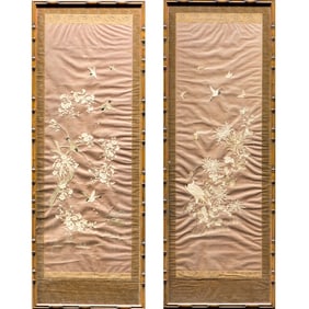 Anonymous, Pair of Embroidered Chinese 'Crane' Frames