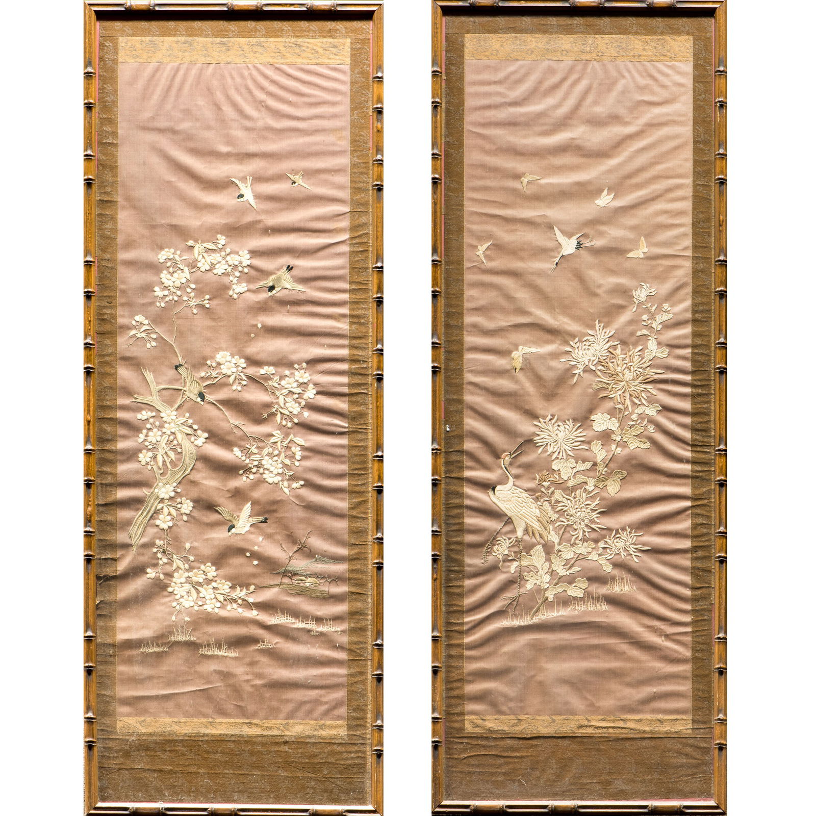 Anonymous, Pair of Embroidered Chinese 'Crane' Frames (1 of 5)