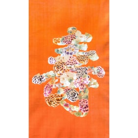 Chinese Red-Ground Silk Embroidered 'Shou' Panel