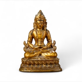 Rare Sino-Tibetan Stucco Figure of Maitreya on a Lotus, Qianlong Period