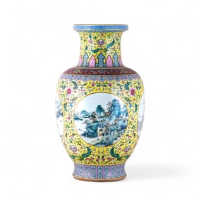 Large Chinese Yangcai Vase with Qianlong Mark, 19th Century