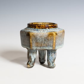 A Shiwan Ware Glazed Tripod Censer, Qing Dynasty