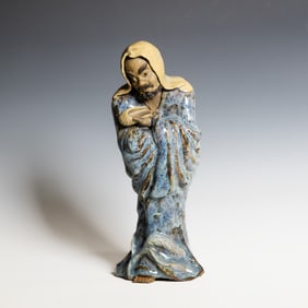A Chinese Shiwan Glazed Figure of Bodhidharma (Damo), Republic Period