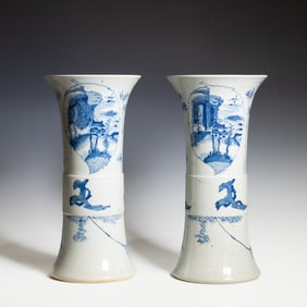 A Pair of Blue and White Baker Vases, Qing Dynasty