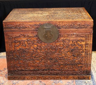 Large Chinese Imperial Carved Jinsi Nanmu Storage Chest, 18th Century