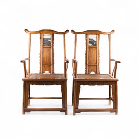 A Pair of Huanghuali 'Official's Hat' Armchairs, Guanmaoyi (Y)