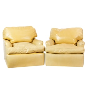 A contemporary pair of leather armchairs upholstered, Senator Feinstein Estate