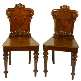 A pair of English oak hall chairs, Senator Feinstein Estate