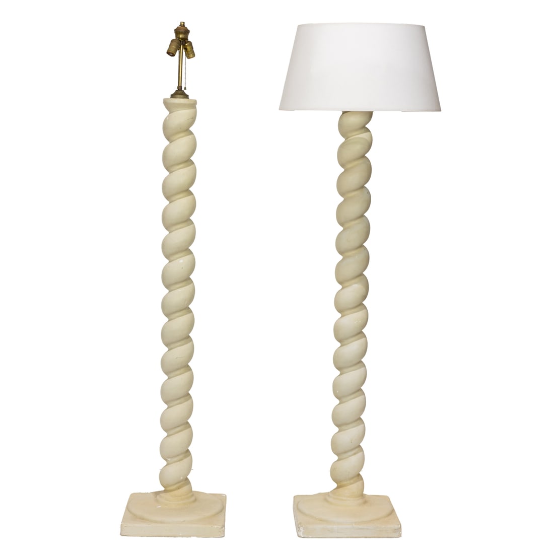 A pair of plaster spiral plaster floor lamps, Senator Feinstein Estate: A pair of plaster spiral plaster floor lamps, 59.5?h (excluding electrical fittings). Provenance: The Estate of Senator Dianne Feinstein (1933-2023)