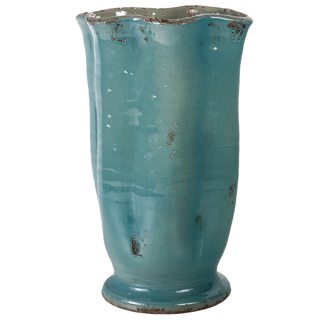 A Fotunata Italy turquoise glazed pottery vase, Senator Feinstein Estate: A Fotunata Italy turquoise glazed pottery vase, signed indistinctly 'Alexandro Tudalo', 14.5"h. Provenance: The Estate of Senator Dianne Feinstein (1933-2023)