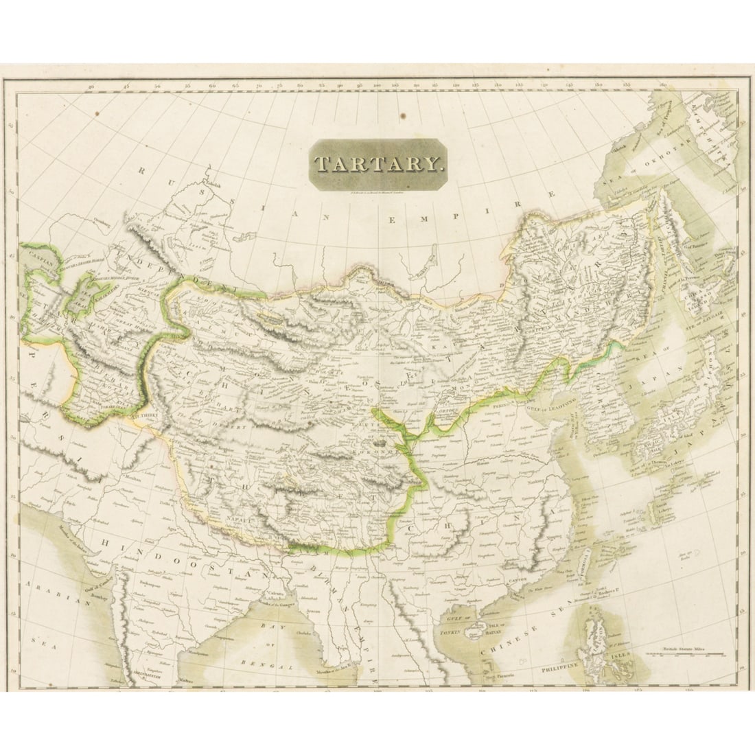 Map, After John Thomson, Senator Feinstein Estate: After John Thomson (Scottish, 1777-1840), Map of Tartary, lithograph, sight: 20"h x 24"w, overall (with frame): 25.5"h x 29.25"w. Provenance: The Estate of Senator Dianne Feinstein (1933-2023)