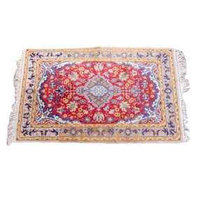 A Chinese part silk carpet, 2'4" x 3'8", Senator Feinstein Estate