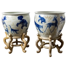 A pair of Chinese blue and white porcelain jardinieres, Senator Feinstein Estate